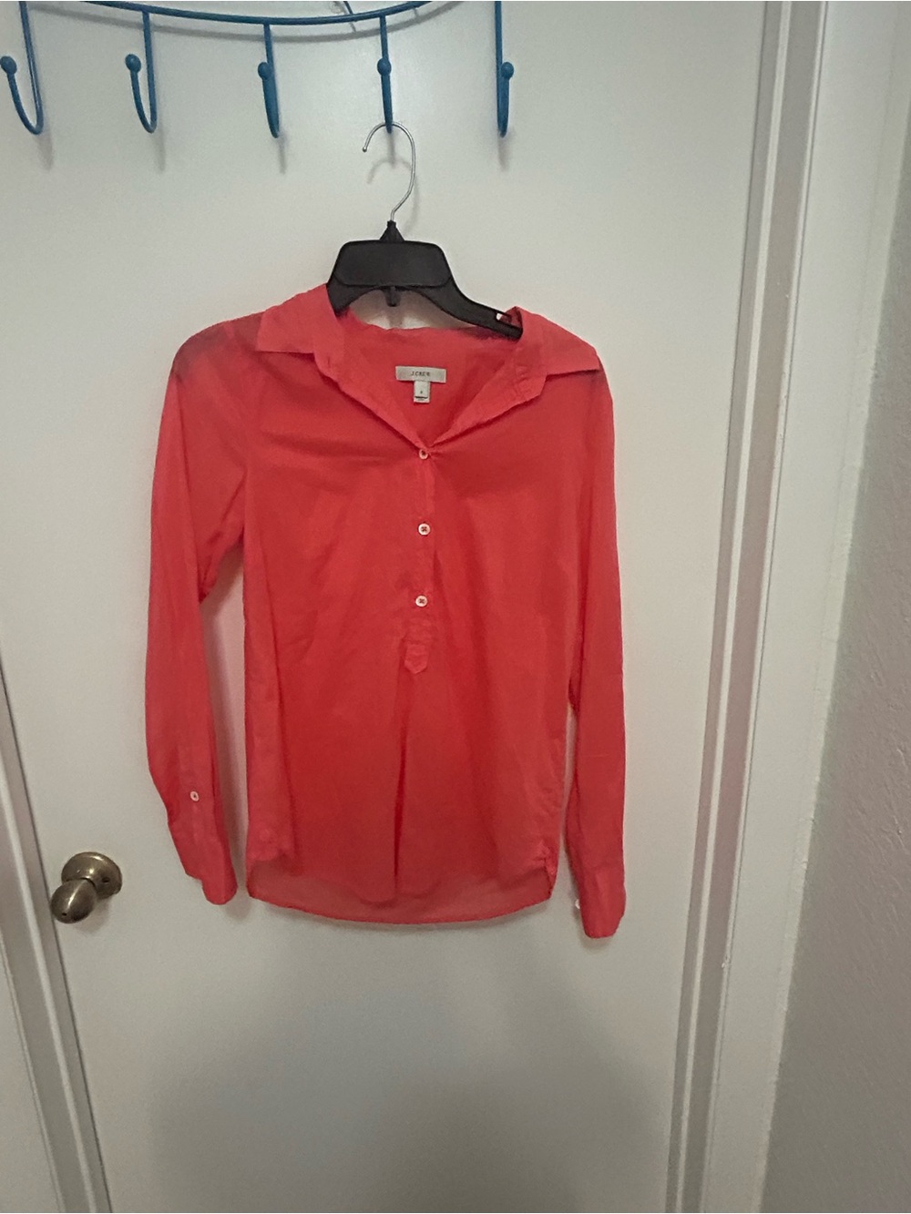 J. Crew Coral Button-Front Long Sleeve Blouse